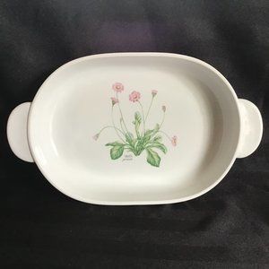 Stoneware Ceramic Baking / Casserole Dish  White with Pink Floral Pattern